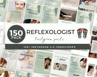 Reflexology Instagram Posts, Canva Templates,  Wellness Social Media Content, Reflexologist Social Media Marketing 2025 size, RFLGRN