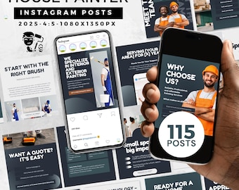 House Painter Instagram Posts, Editable Canva Templates, Social Media for Painting Business, Before & After, Solo Painter Small Teams PNT25