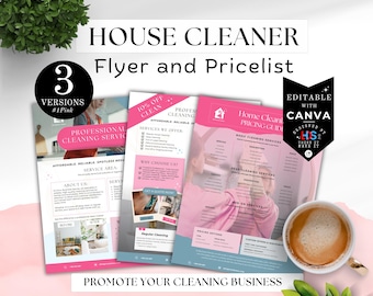Cleaning Services Flyer & Pricelist Templates, editable Canva Marketing kit, House Cleaner printable List, Cleaning Business Flyer, CLNPNK