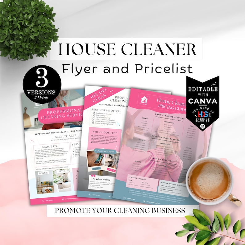 Cleaning Services Flyer & Pricelist Templates, Editable Canva Marketing ...