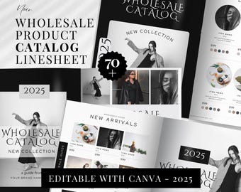 Product Catalog, Wholesale Catalogue, Linesheet,  Canva Template, Product Page, SKU, Product Description Catalog, Invoice, Orderforms