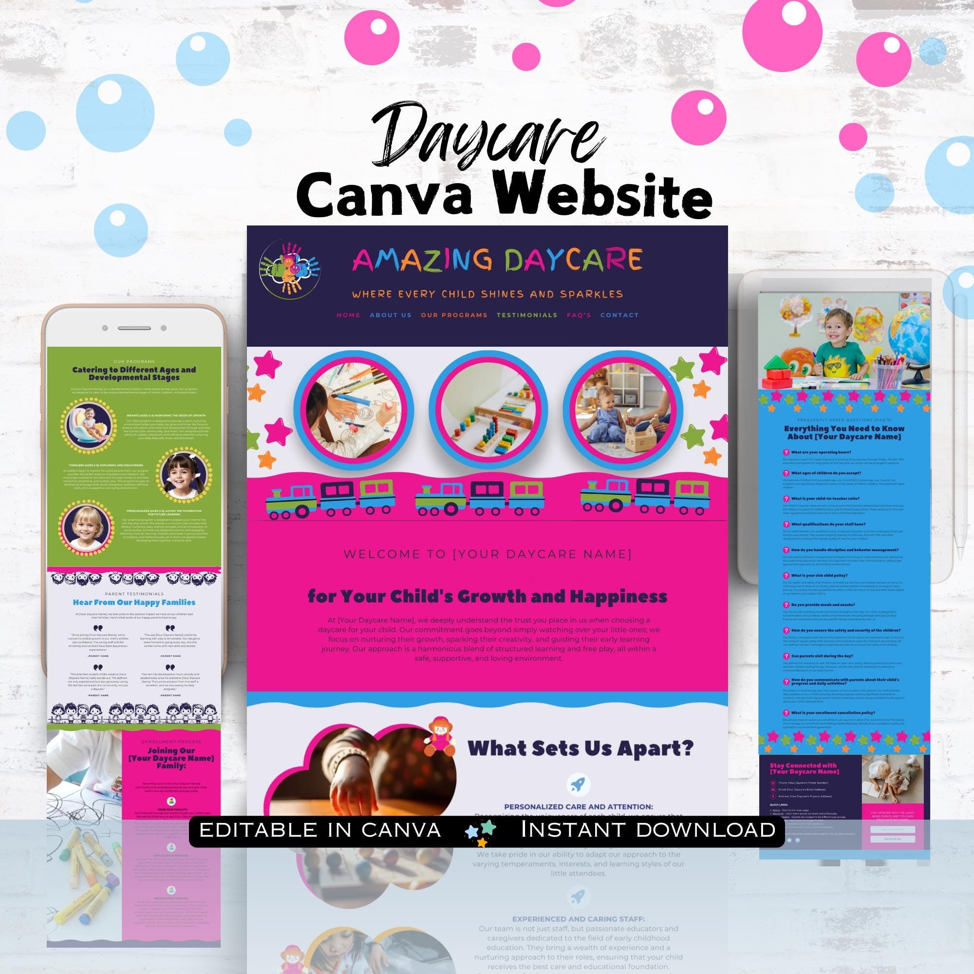 デイケアCanvaウェブサイトテンプレート、幼稚園カスタムサイト デイケアCanvaウェブサイトテンプレート、幼稚園カスタムサイト