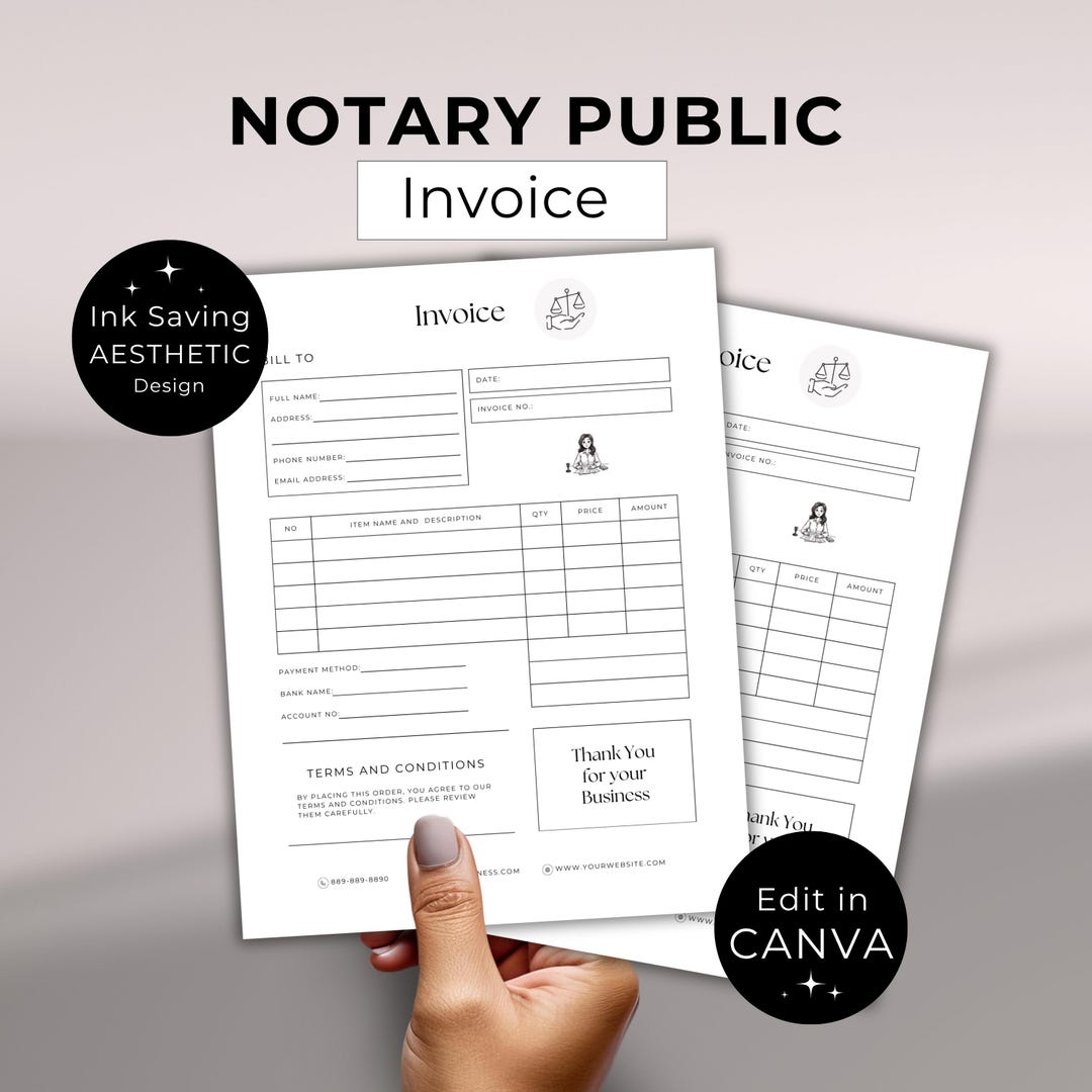 Notary Invoice Template, Editable Canva Invoice, Mobile Notary Billing ...