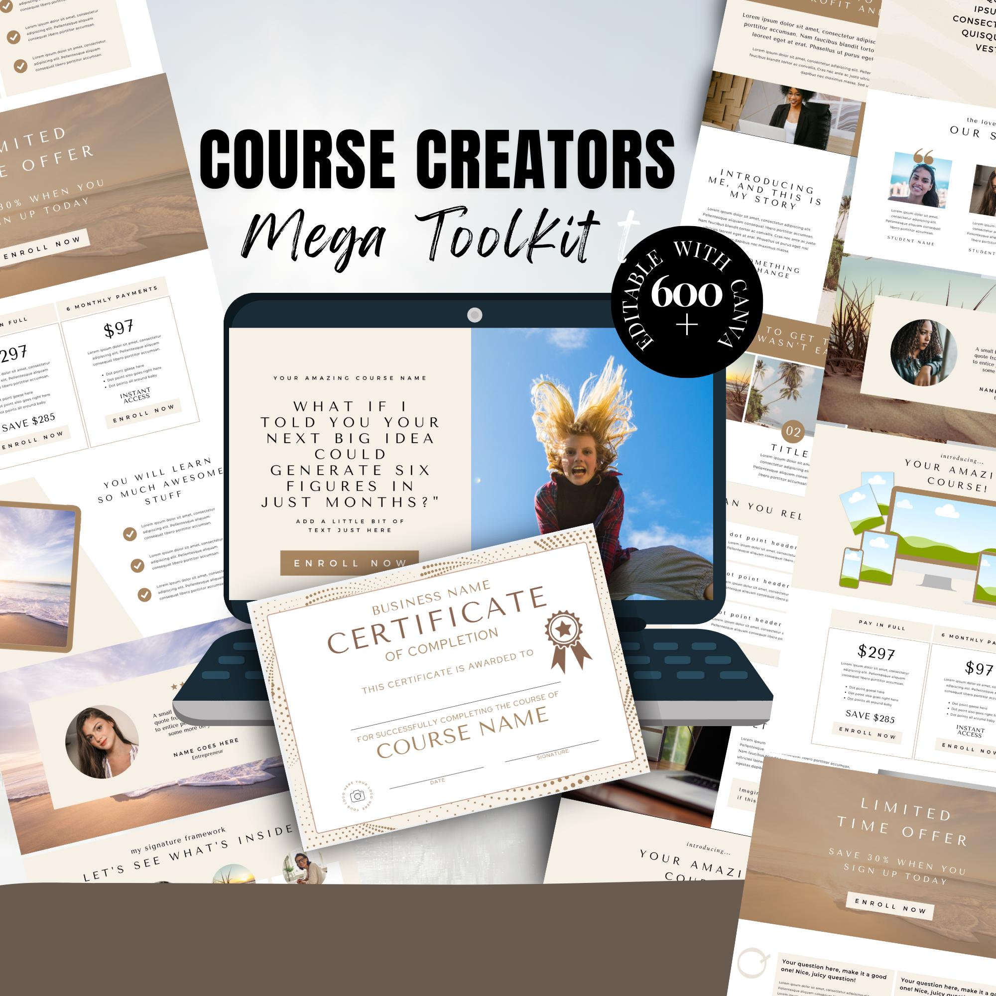 Course Creator Template Kit, Course Webinar Slides, Online Course Creator, Ecourse Slide deck, Course Workbook Template, Canva Online Course