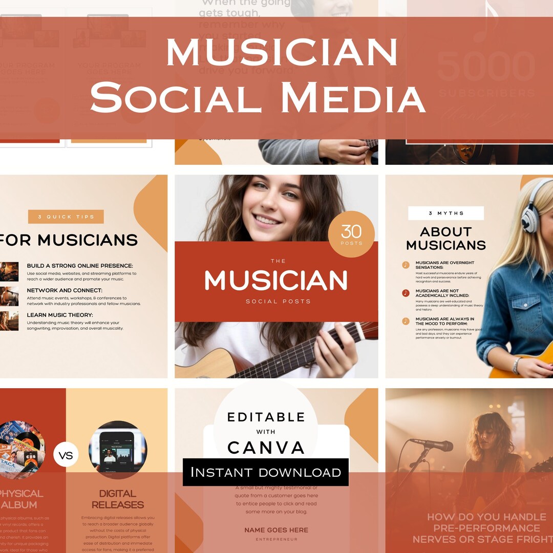 Musician Social Media Post INSTANT DOWNLOAD Fully Customizable in CANVA ...