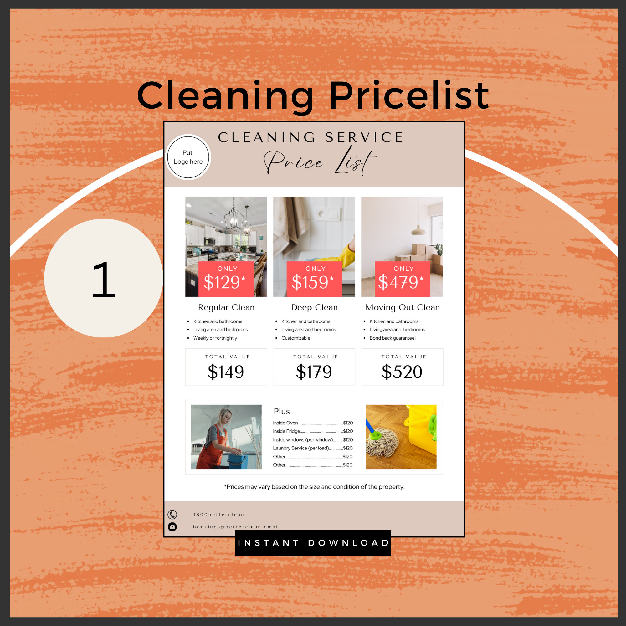 Cleaning Business Price List Template Editable Cleaning Marketing