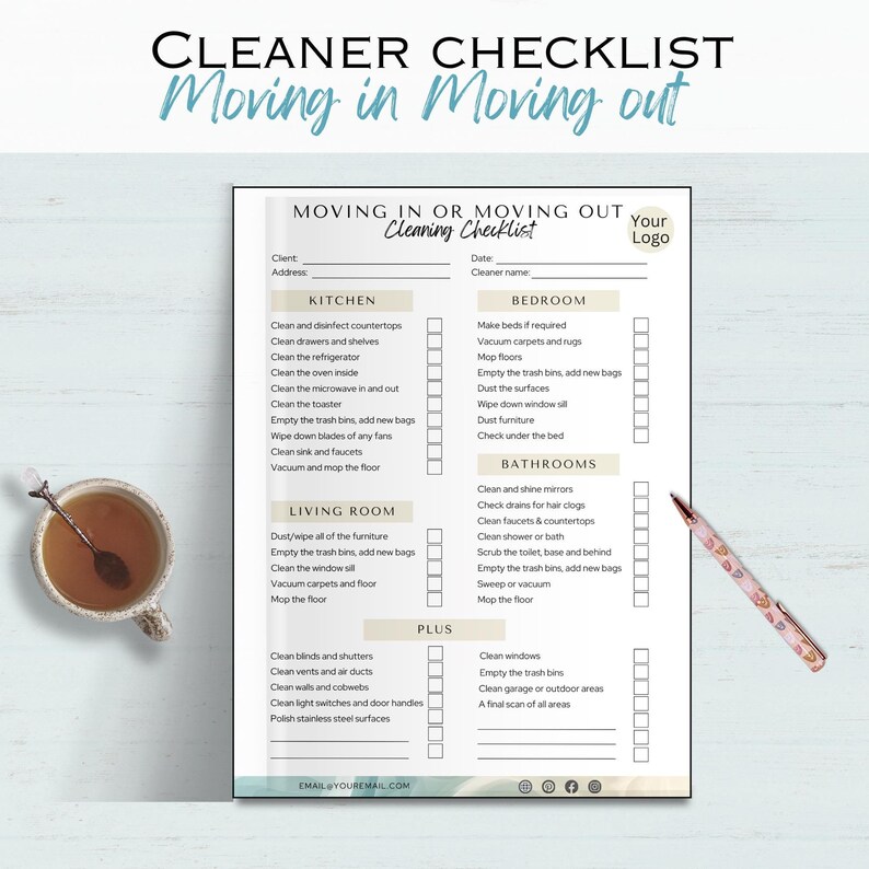 Move Out Cleaning Checklist Canva Template | House Cleaning Checklist ...