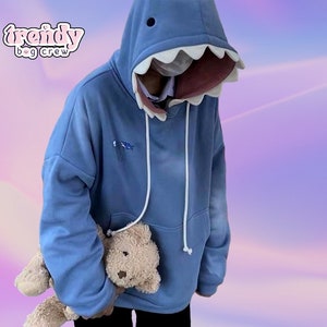 Sweat à Capuche Requin Drôle, Confortable et Tendance, Idéal pour Détente et Humour Bleu