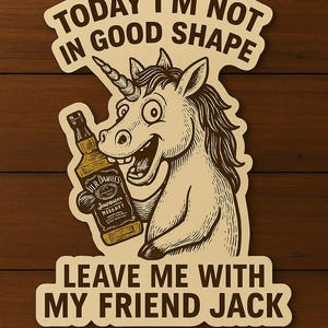 Sticker Drôle Licorne “Pas en forme – Laisse moi avec Jack” texte drôle, holographique, Animaux, Stickers, Autocollant, décoratif, Mignon