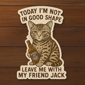 Sticker Drôle chat “Pas en forme – Laisse moi avec Jack” texte drôle, holographique, Animaux, Stickers, Autocollant, décoratif, Mignon