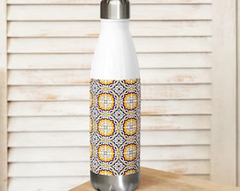 Botella de agua con patrón de azulejos italianos/botella de agua de acero inoxidable de 17 oz