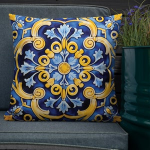 Blue and Yellow Mediterranean Design Pillow | 18&quot;x18&quot;, 20&quot;x12&quot;, & 22&quot;x22&quot;