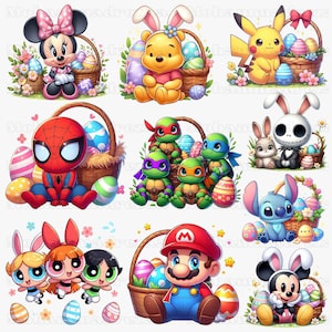 Cartoon Chibi Easter Character Png Bundle, Happy Easter Day Png, Superhero Easter Png, Pika chu Easter Egg Png, Mouse And Friends Easter Png