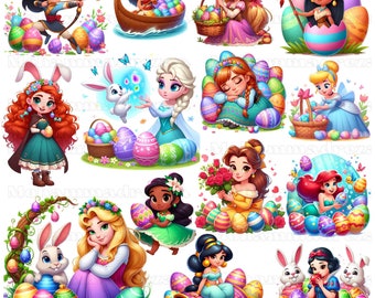 Easter Princess Characters Cartoon Movie PNG Bundle, Magic Kingdom Png, Princess Easter Day Png, Easter Bunny Png, Dis ney Princess Png