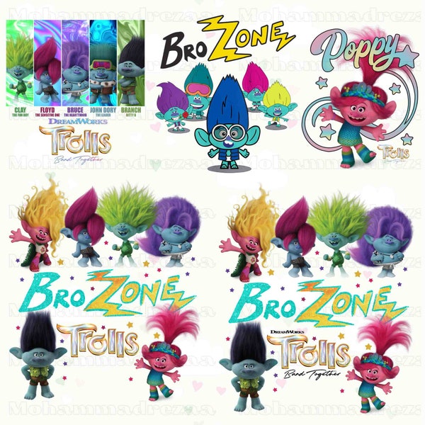 Trolls Band Together Movie PNG Bundle, Queen Poppy Png, Trolls Band Together Png, BroZone World Tour Png, Bro Zone Png, Poppy Trolls Png