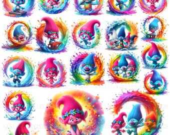 Trolls Band Together Splash and Watercolor PNG High-quality, Trolls Band Watercolor Png, Poppy Trolls Splash And Watercolor Png