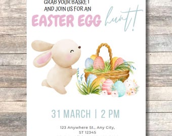 Easter Egg Hunt Invitation, Editable Canva Template (Printable)
