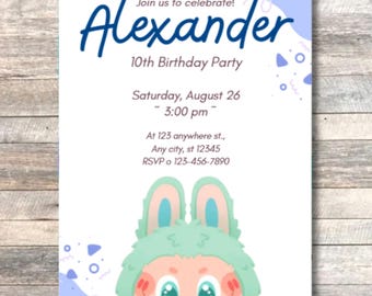 Labubu Birthday Party Invitation, Editable Canva Template (Instant Download)