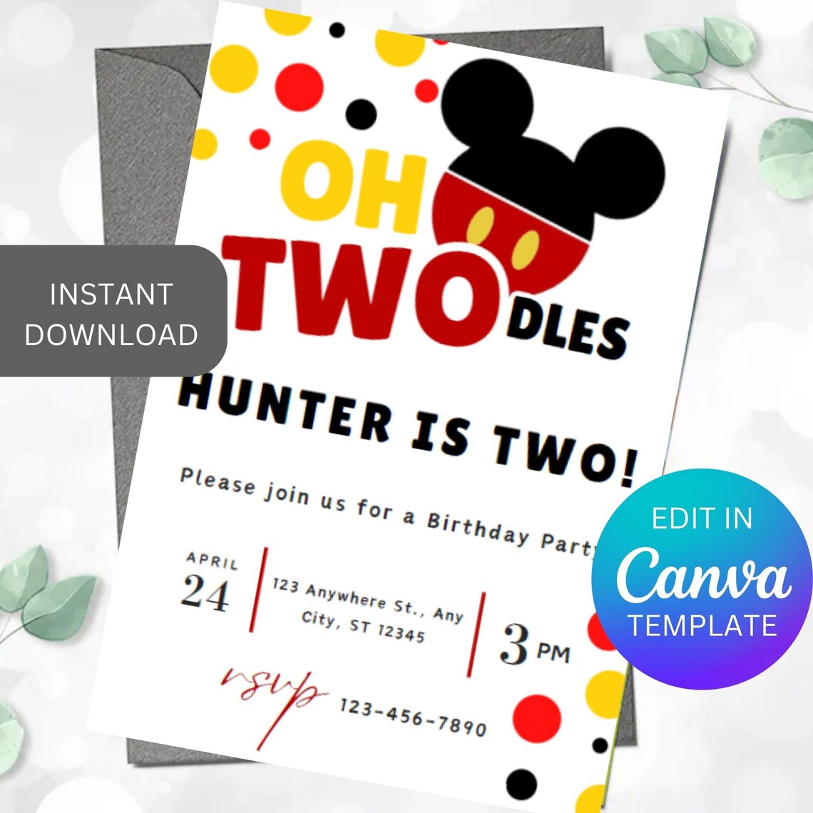 Mickey Mouse Birthday Invitation Oh Twodles Birthday Invite