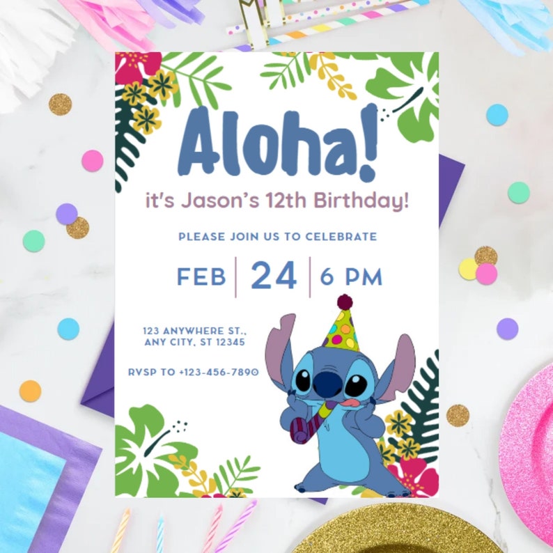 Stitch Birthday Invitation Template | Full Customizable on Canva ...