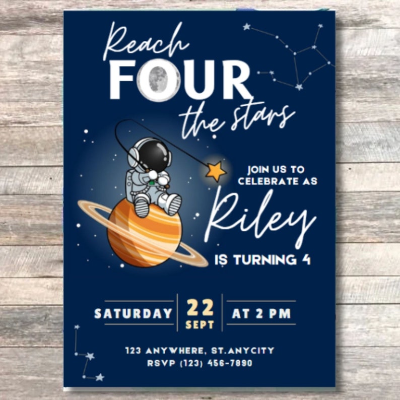 Reach Four the Stars Invitation, Outer Space Birthday Invitation ...