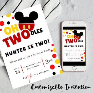 Mickey Mouse Birthday Invitation | Oh Twodles Party (digital Invite) - Etsy