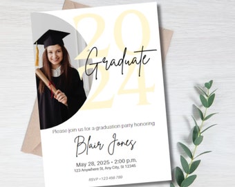 Minimalist Photo Graduation Party Invitation Template (Digital Invite)