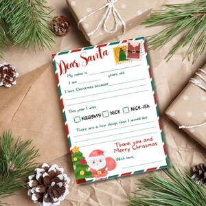 Carta a Papá Noel, Carta imprimible a Papá Noel, Carta para niños a Papá Noel, Lista de deseos navideños, Descarga digital, Carta a Papá Noel, Correo de Papá Noel