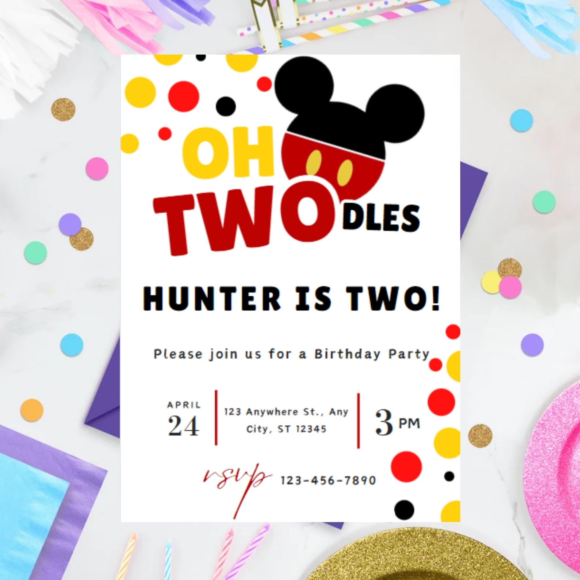 Mickey Mouse Birthday Invitation | Oh Twodles Party (digital Invite) - Etsy