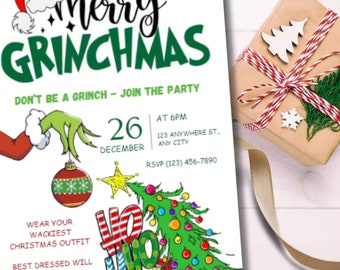 Editable Grinchmas Party Invite, Christmas Party Invitation, Don&#39;t be a Grinch, Instant Download, Grinch Party Invitation Template,Printable