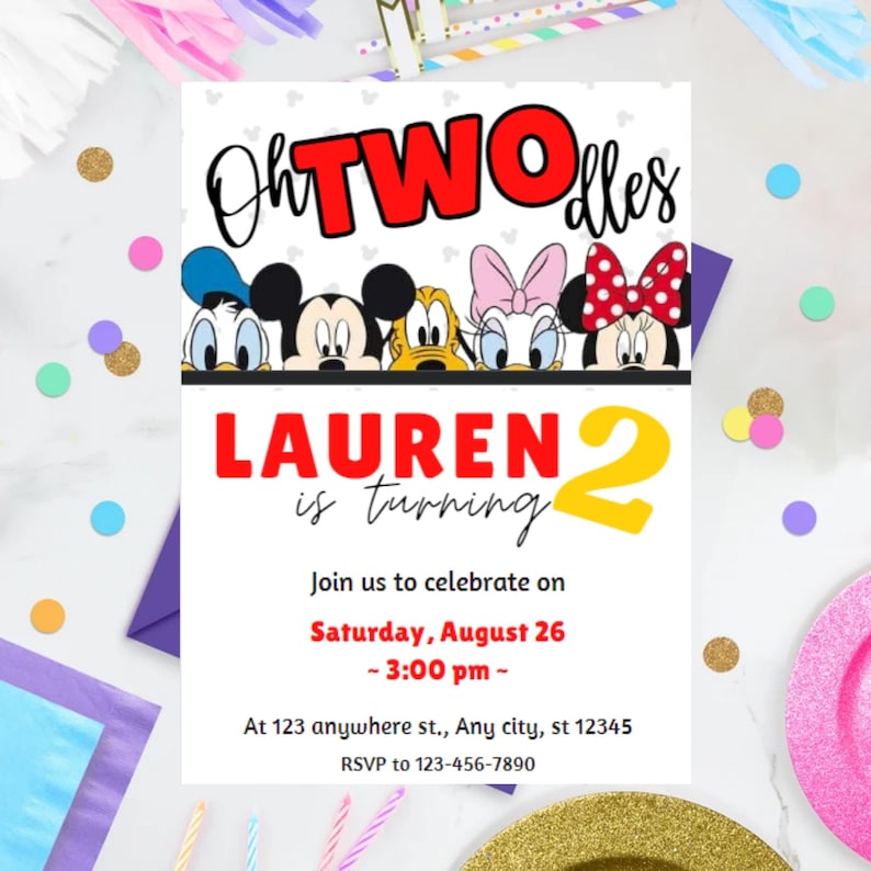 Mickey Mouse Birthday Invitation | Oh Twodles Party, Editable Template ...