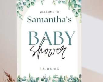 Eucalyptus Baby Shower Welcome Sign, Greenery Decor (Editable, Printable)