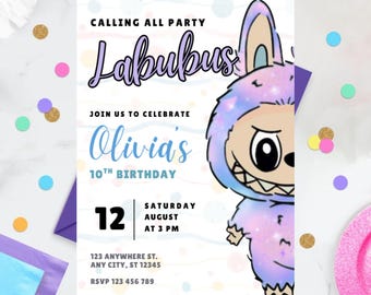 Labubu Birthday Party Invitation, Editable Canva Template (Instant Download)