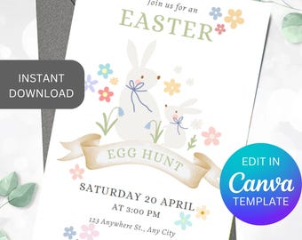 Editable Easter Egg Hunt Invitation, Canva Template