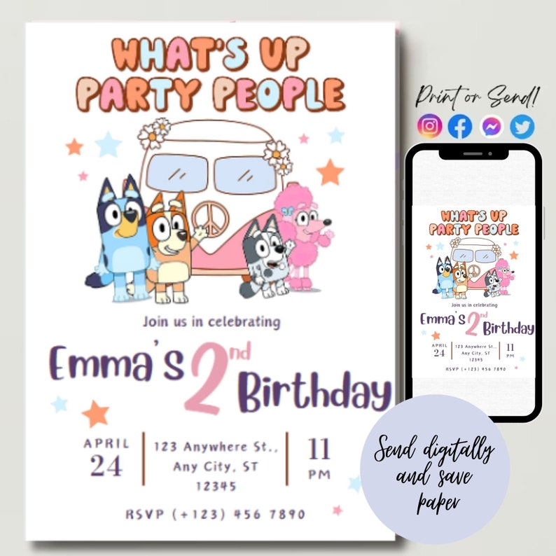 EDITABLE Bluey Invitation, Bluey Birthday Invitation, Party Invite ...
