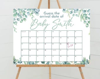 Calendario de eucalipto para baby shower (descarga digital)