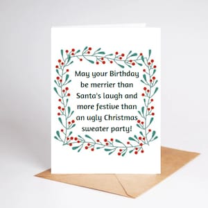 Christmas birthday card, Merry Birthdaymas Card, Funny Birthday Card, Greeting Card, Card For December Birthday, Digital Card, Printable