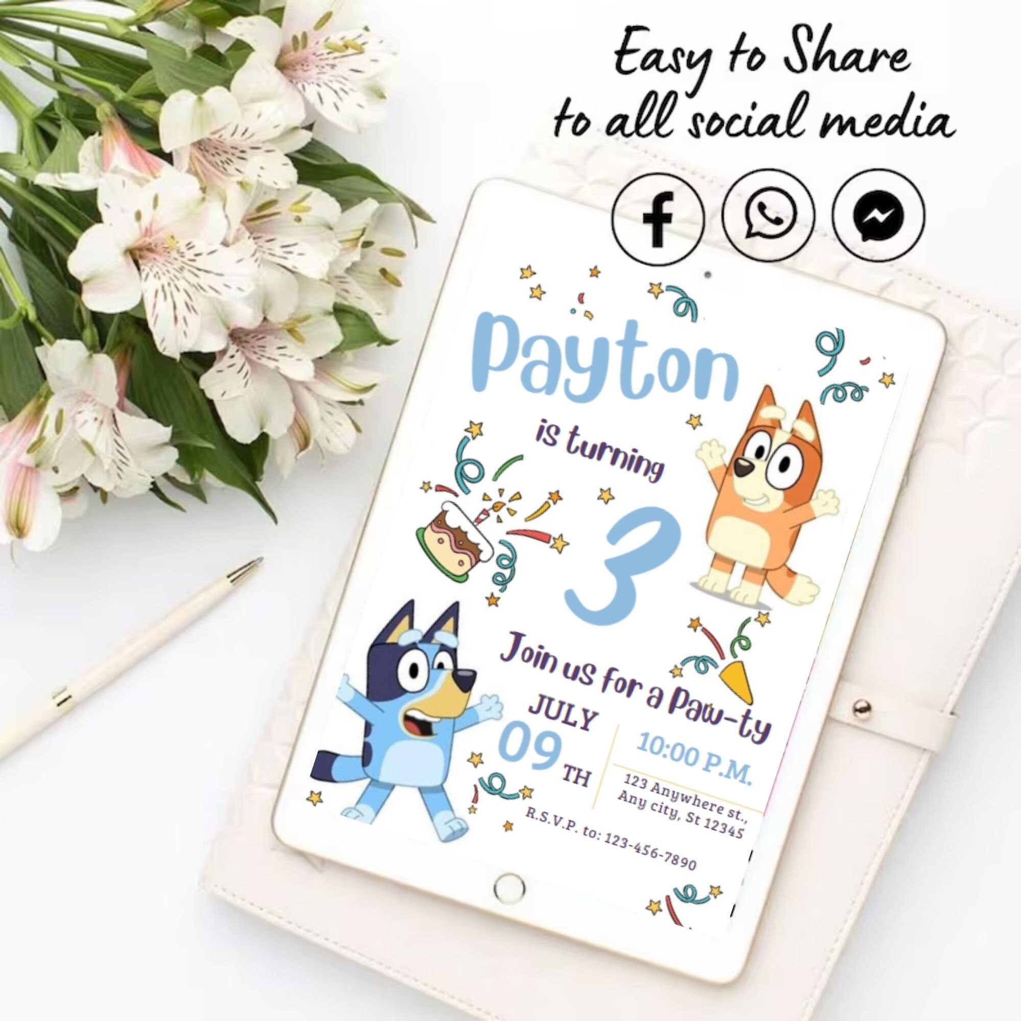 Bluey Birthday Invitation, Party Invite Template, Editable CANVA ...