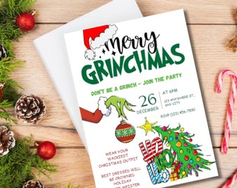 Editable Grinchmas Party Invite, Christmas Party Invitation, Don't be a Grinch, Instant Download, Grinch Party Invitation Template,Printable