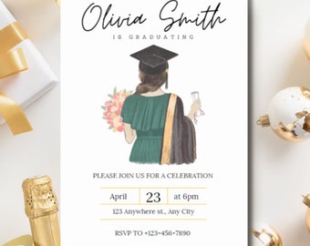 Plantilla de invitación a fiesta de graduación, editable, personalizable, invitación impresa o digital, minimalista, anuncio de graduación