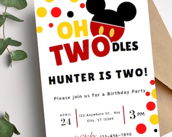 Mickey Mouse Birthday Invitation | Oh Twodles Party (Digital Invite)