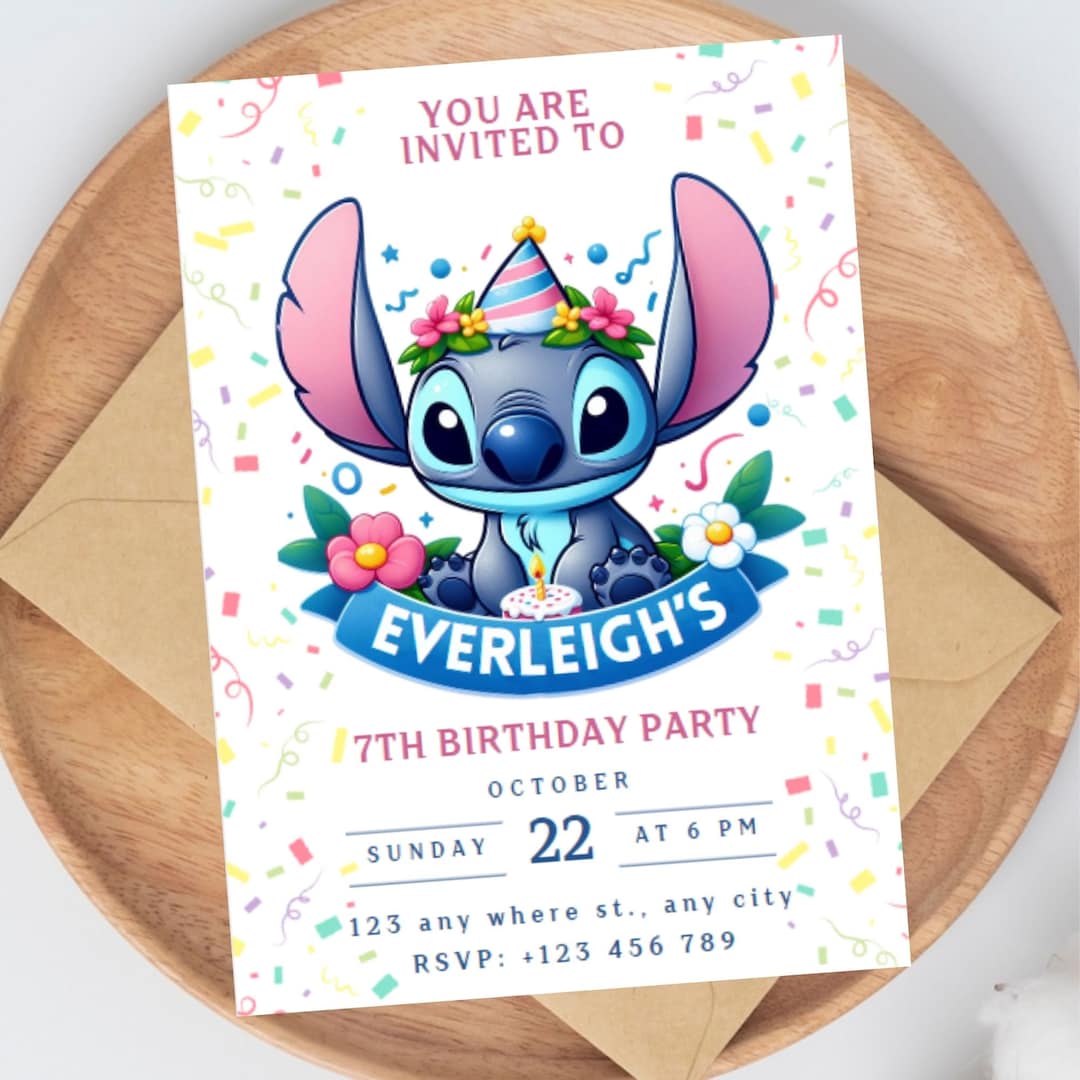 Stitch Birthday Invitation Template Full Customizable on Canva Stitch Birthday Invitation Template Full Customizable on Canva