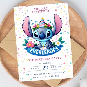 Stitch Birthday Invitation Template | Full customizable on Canva | Instant Download | Printable Party Invite | Digital or Print at Home