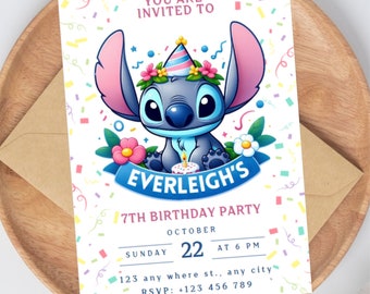 Stitch Birthday Invitation Template | Full customizable on Canva | Instant Download | Printable Party Invite | Digital or Print at Home