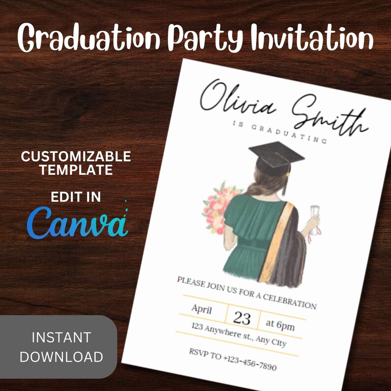 Graduation Party Invitation Template, Editable, Customizable, Print or ...