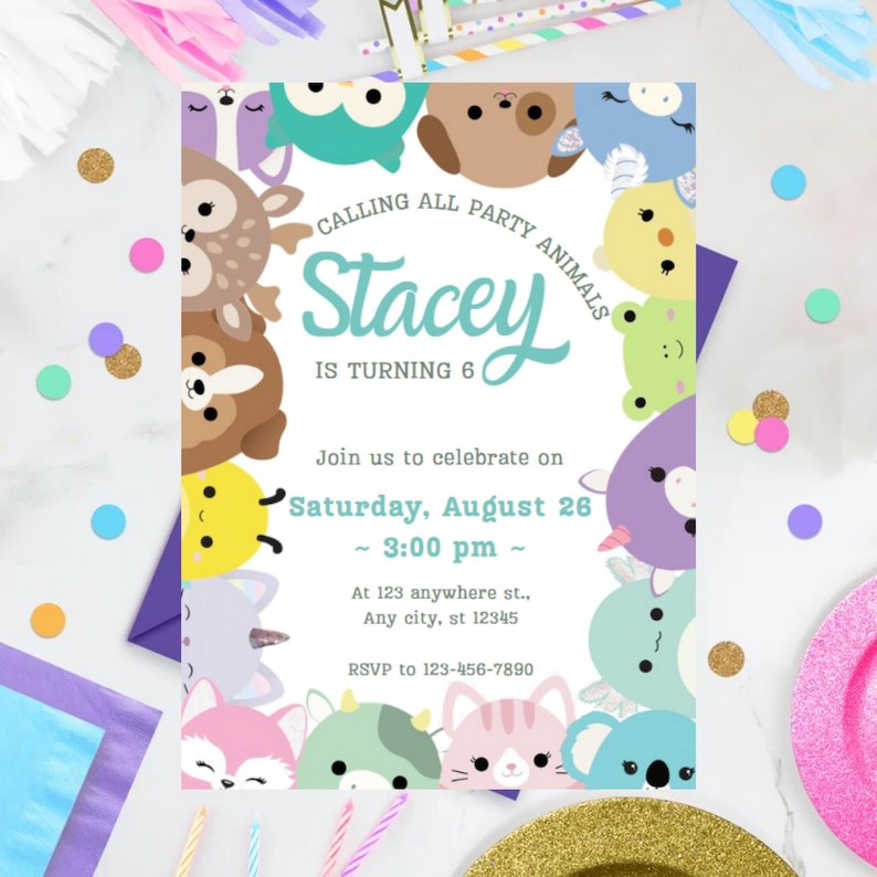 Squishmallow Birthday Invitation, Squishy Invitation, Customizable