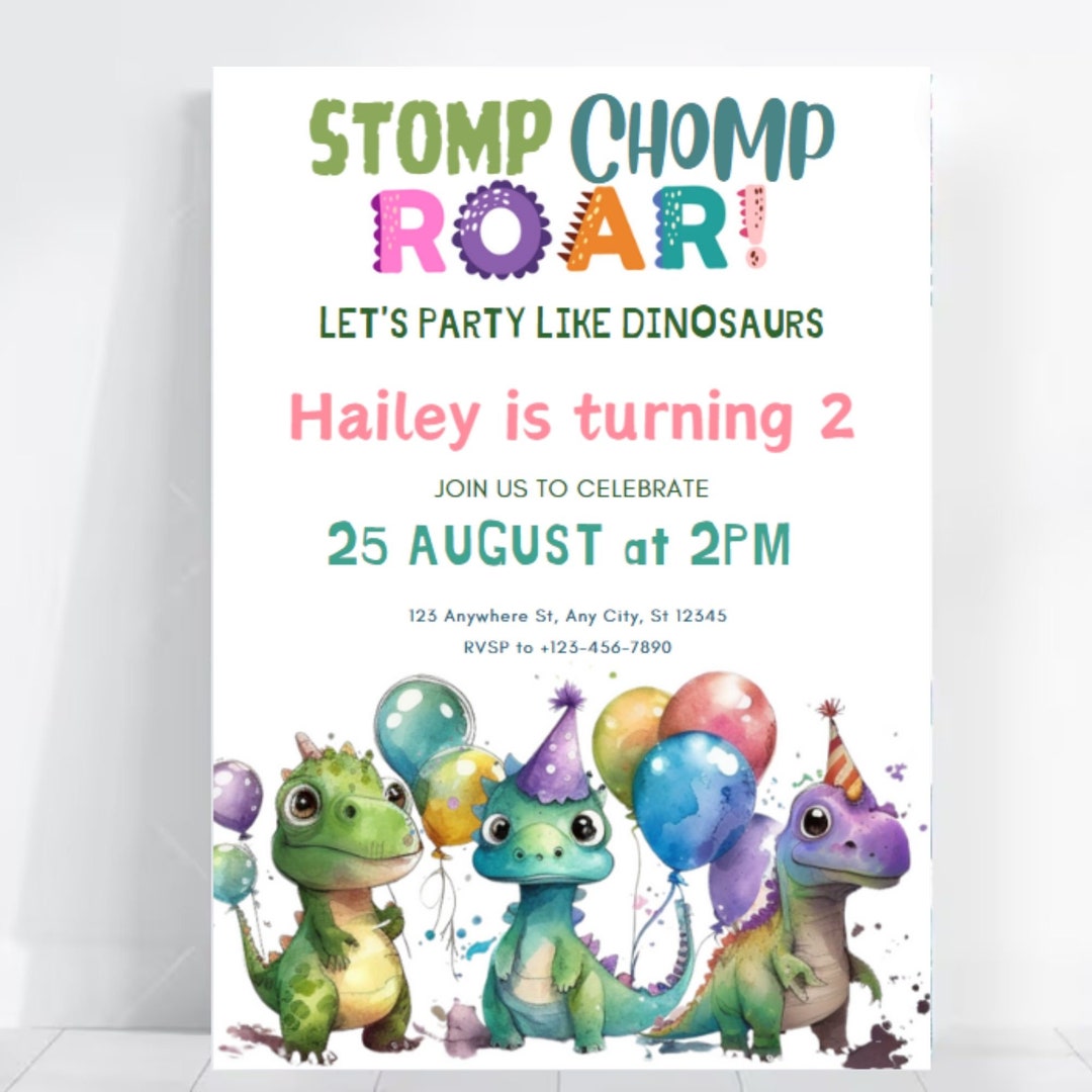 Dinosaur Birthday Party Editable Invitation, Dino Party Invite ...