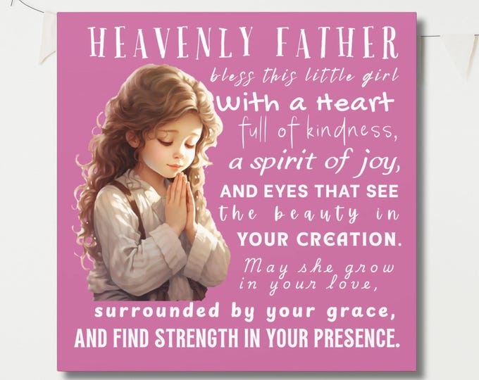 Pink Nursery Decor Wall Art Christian Girl Room Decoration Prayer Wall Faith Artwork Baby Room Spiritual Design Square Canvas Blessing Print