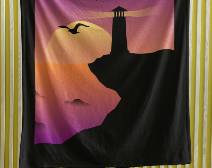 Cozy Lighthouse Sherpa Fleece Blanket - Home Decor, Gift Idea, Beach Throw, Camping Essential, Relaxation Accessory