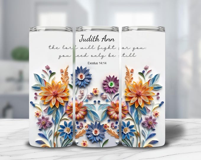 Scripture Travel Cup Flower Design Faith Inspired Christian Gift For Her Daily Devotional Drink Tumbler Personalized Name Bible Verse Floral